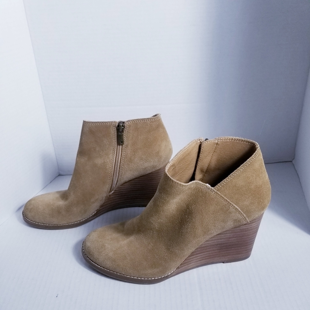 LUCKY BRAND TANISH BROWN WEDGED ANKLE ZIPPER BOOTS SIZE 10